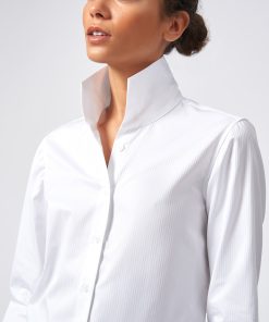 Ginna Box Pleat Shirt - White Satin Stripe